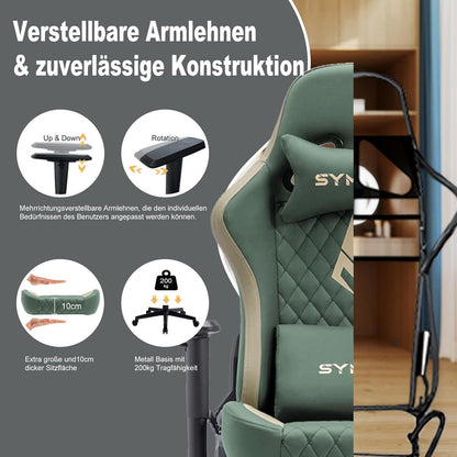 Ergonomischer Gaming Stuhl Vintage-PU-Leder Blau mit