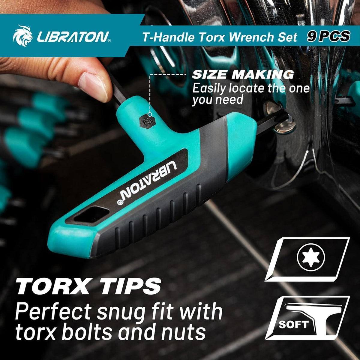 Torx-Schlüsselsatz mit T-Griff, 9-teilig, T10-T50, inkl. Regal