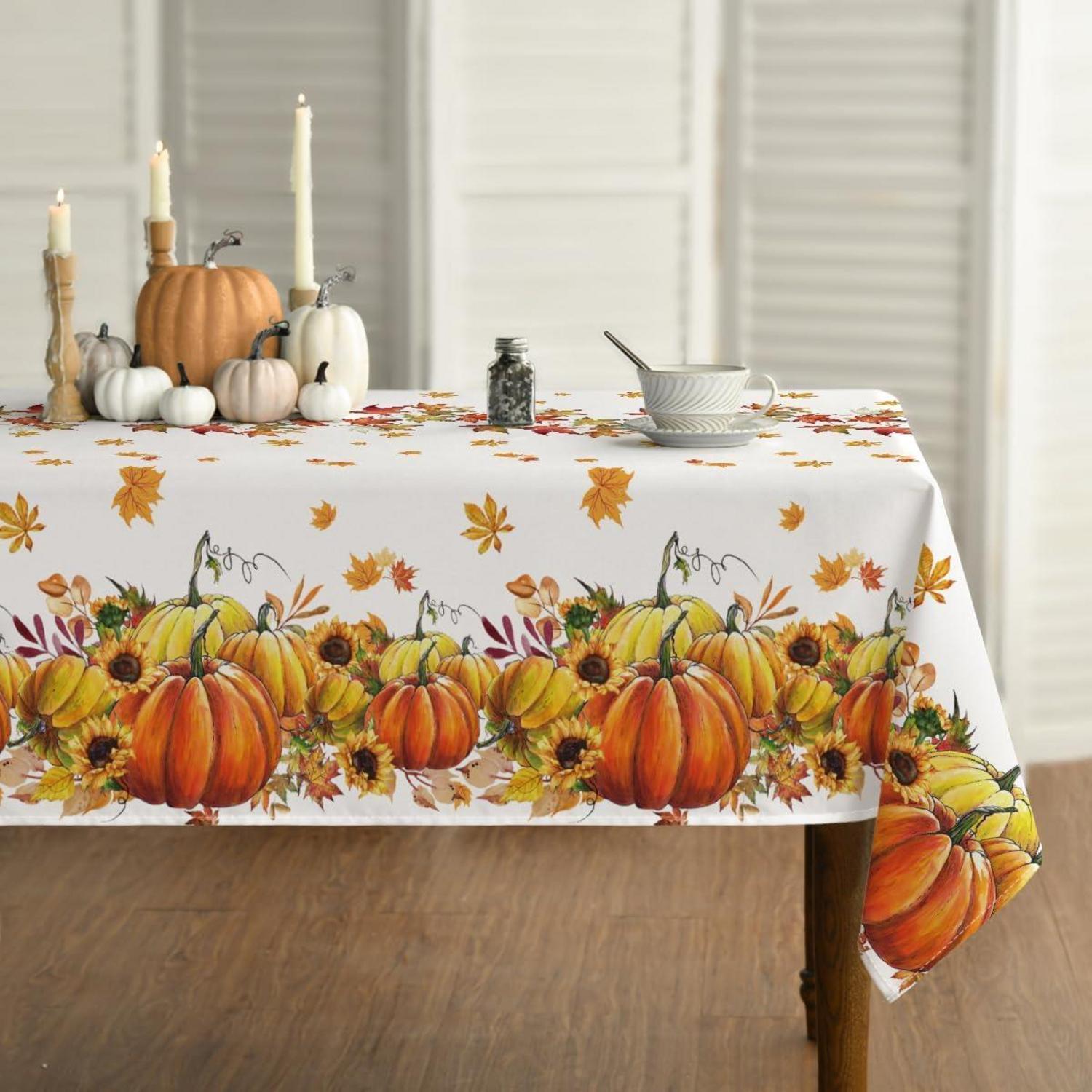 Herbst Tischdecke 140x200 cm Orange Sonnenblumen Ahornblätter