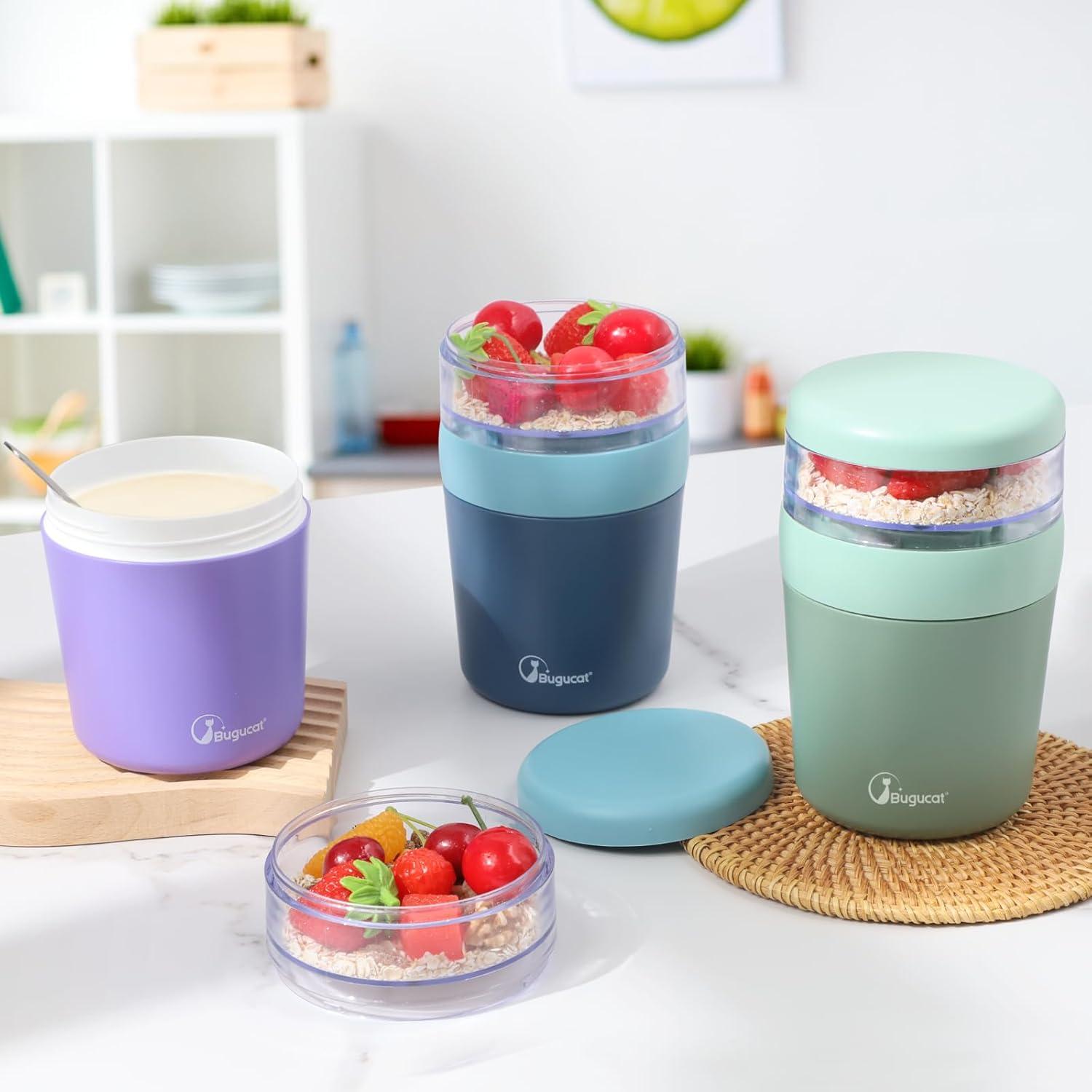 Bugucat Müslibecher to Go 650ml mit Stoffbezug Joghurtbecher Lunchpot