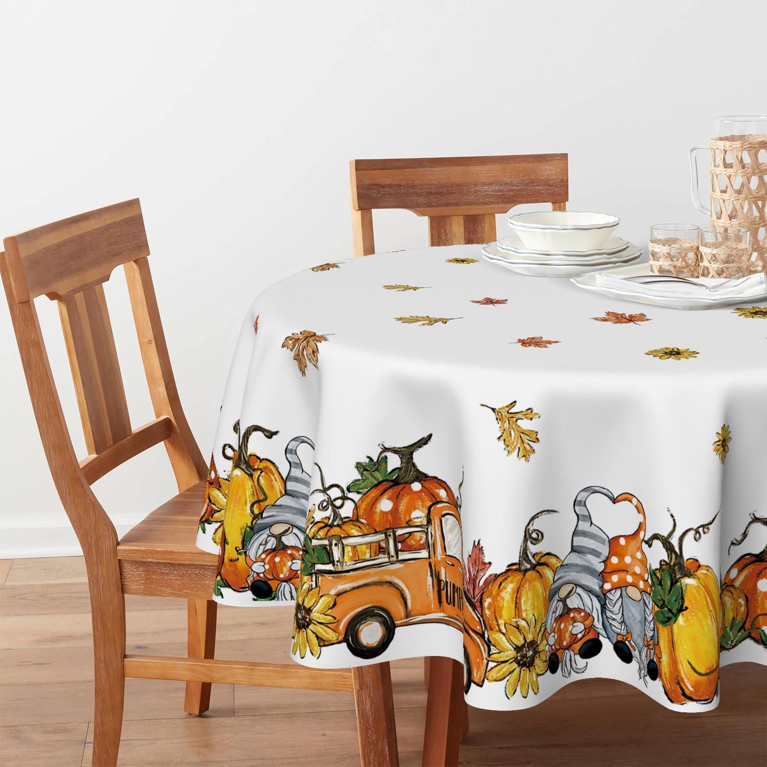 Herbst Tischdecke Rund 140 cm Gelb, Fleckschutz, Artoid Mode