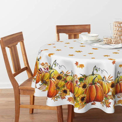Herbst Tischdecke Kürbisse Ahornblätter Sonnenblumen Rund