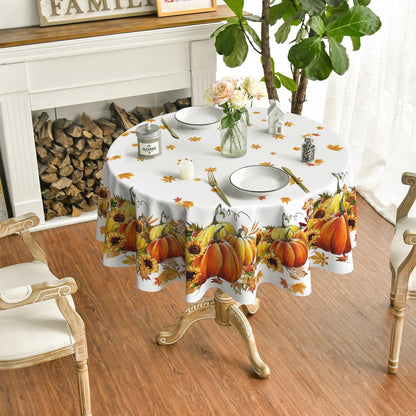 Herbst Tischdecke Rund 120 cm Orange Sonnenblumen Ahornblätter