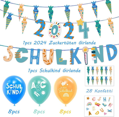 Einschulung Deko Set Junge Schulkind Girlande Zuckertüten