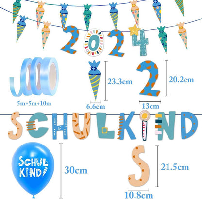 Einschulung Deko Set Schulkind Girlande Zuckertüten Luftballon