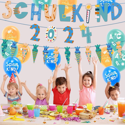 Schulanfang Deko Set Schulkind Luftballon Zuckertüten Banner blau