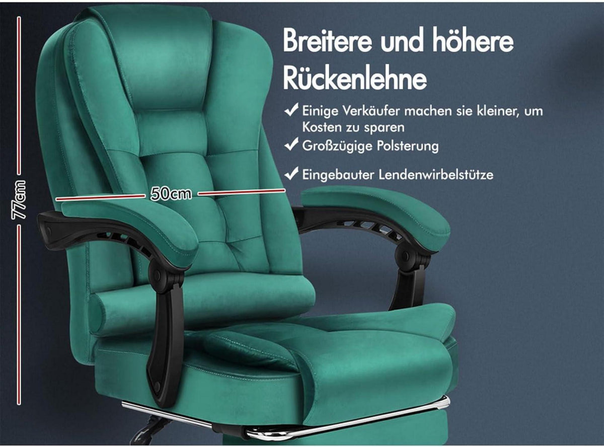 Bürostuhl Gaming-Drehstuhl mit Lordosenstütze Grün Wildleder