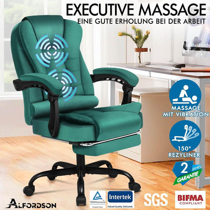 Bürostuhl mit Lordosenstütze, Massagefunktion, Fußstütze, Grün