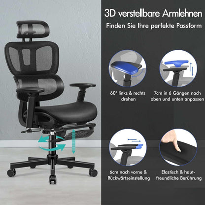 ALFORDSON Ergonomischer Bürostuhl mit 3D-Armlehne, Schwarz