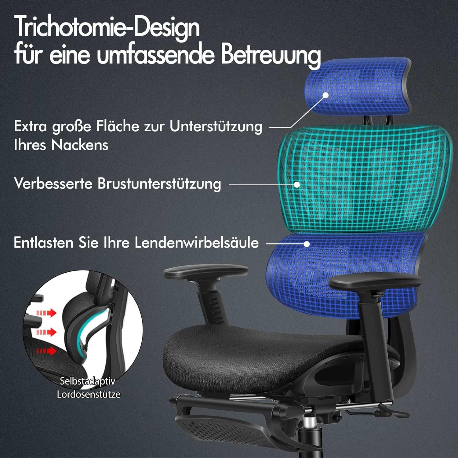 ALFORDSON Ergonomischer Bürostuhl mit 3D-Armlehne und Lendenwirbelstütze, Schwarz