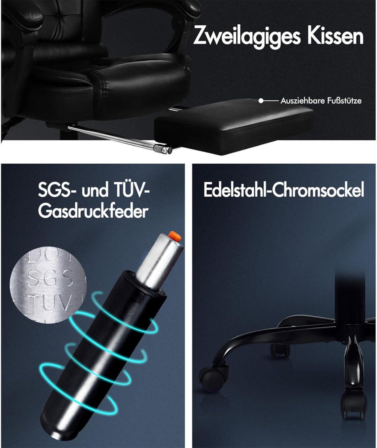 ALFORDSON Bürostuhl ergonomisch Lordosenstütze Massagefunktion - Schwarz
