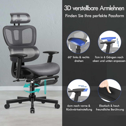 ALFORDSON Ergonomischer Netz-Bürostuhl mit 3D-Armlehne und