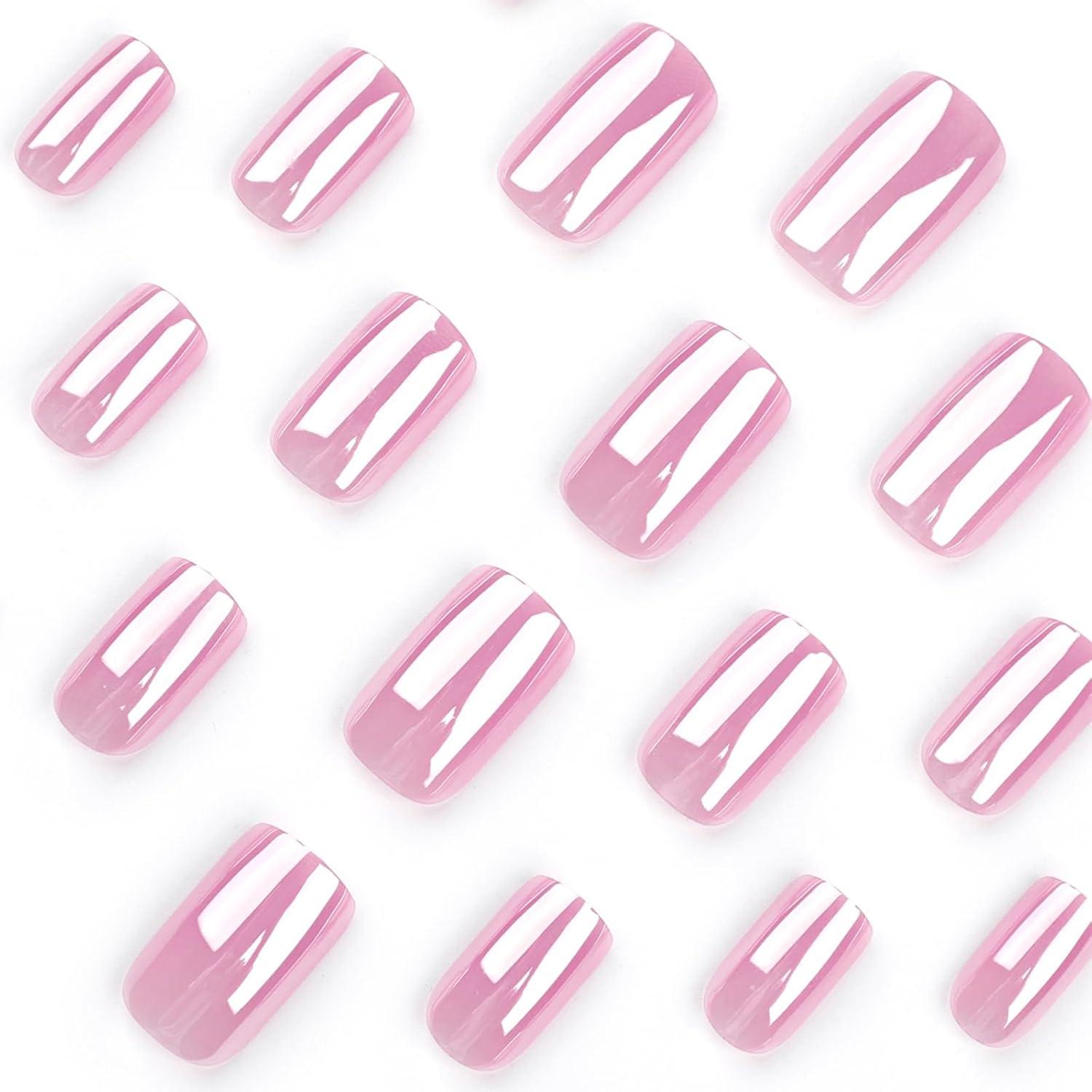 24er Set Rosa Aurora Kunstnägel Press on Nails square Fake Nails