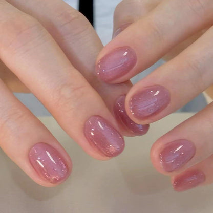 24er Set Kurze Eckige French Kunstnägel Press on Nails Gelee Rosa