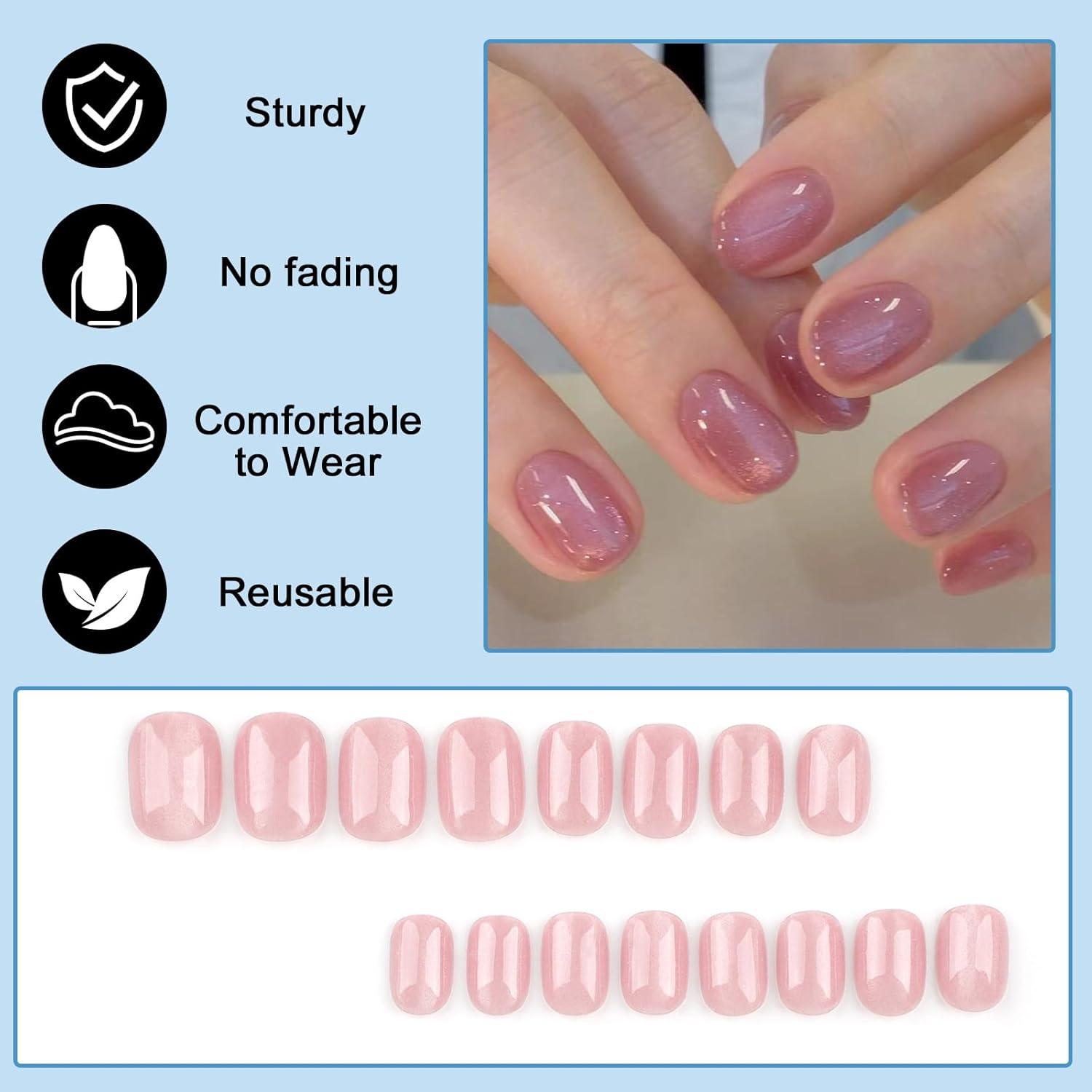 24 Stück Rosa Acryl Nägel Gelee Kurz Press on Nails