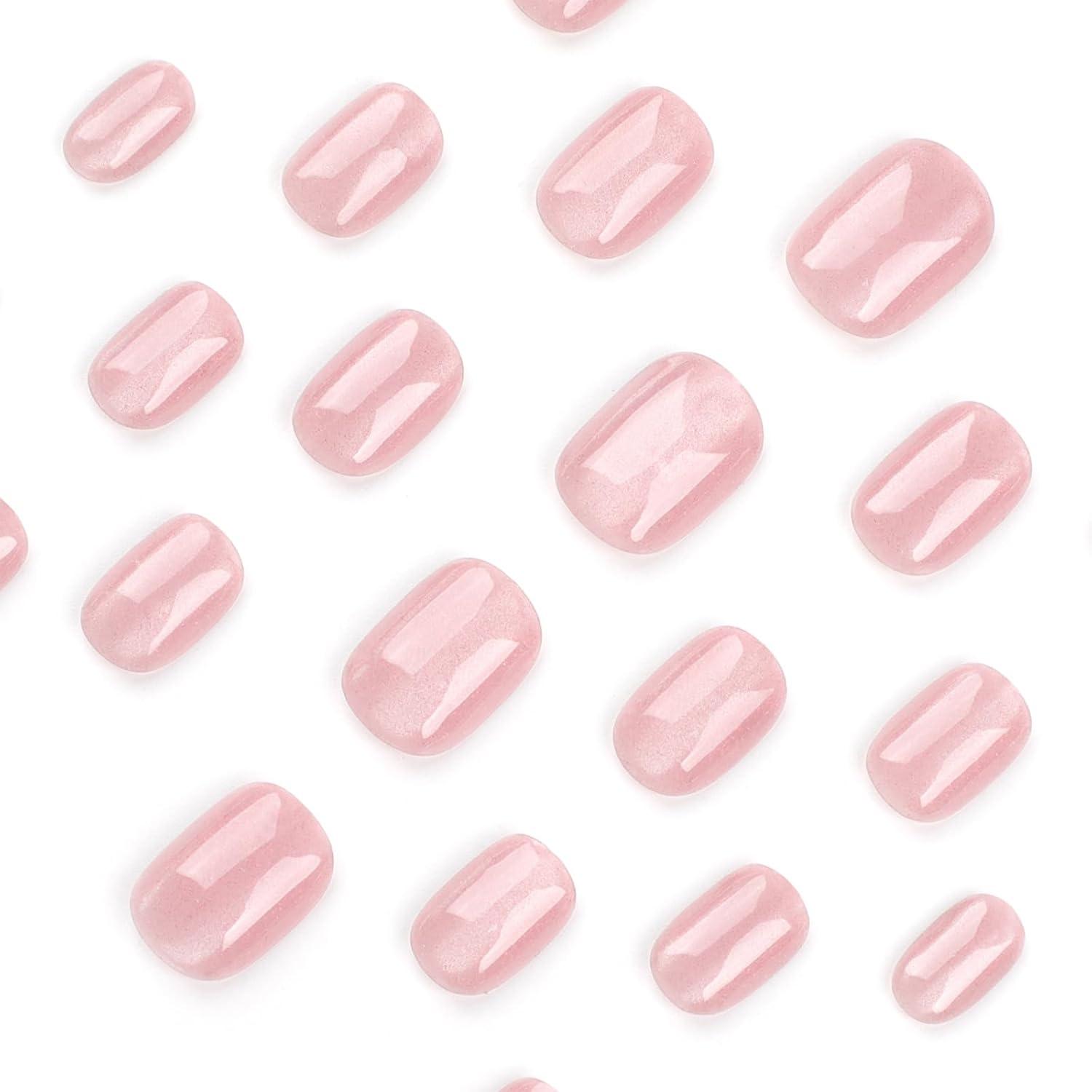 24er Set Kurze Eckige French Kunstnägel Press on Nails Gelee Rosa