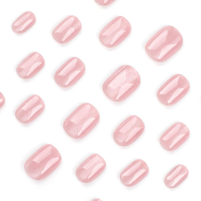 24er Set Kurze Eckige French Kunstnägel Press on Nails Gelee Rosa