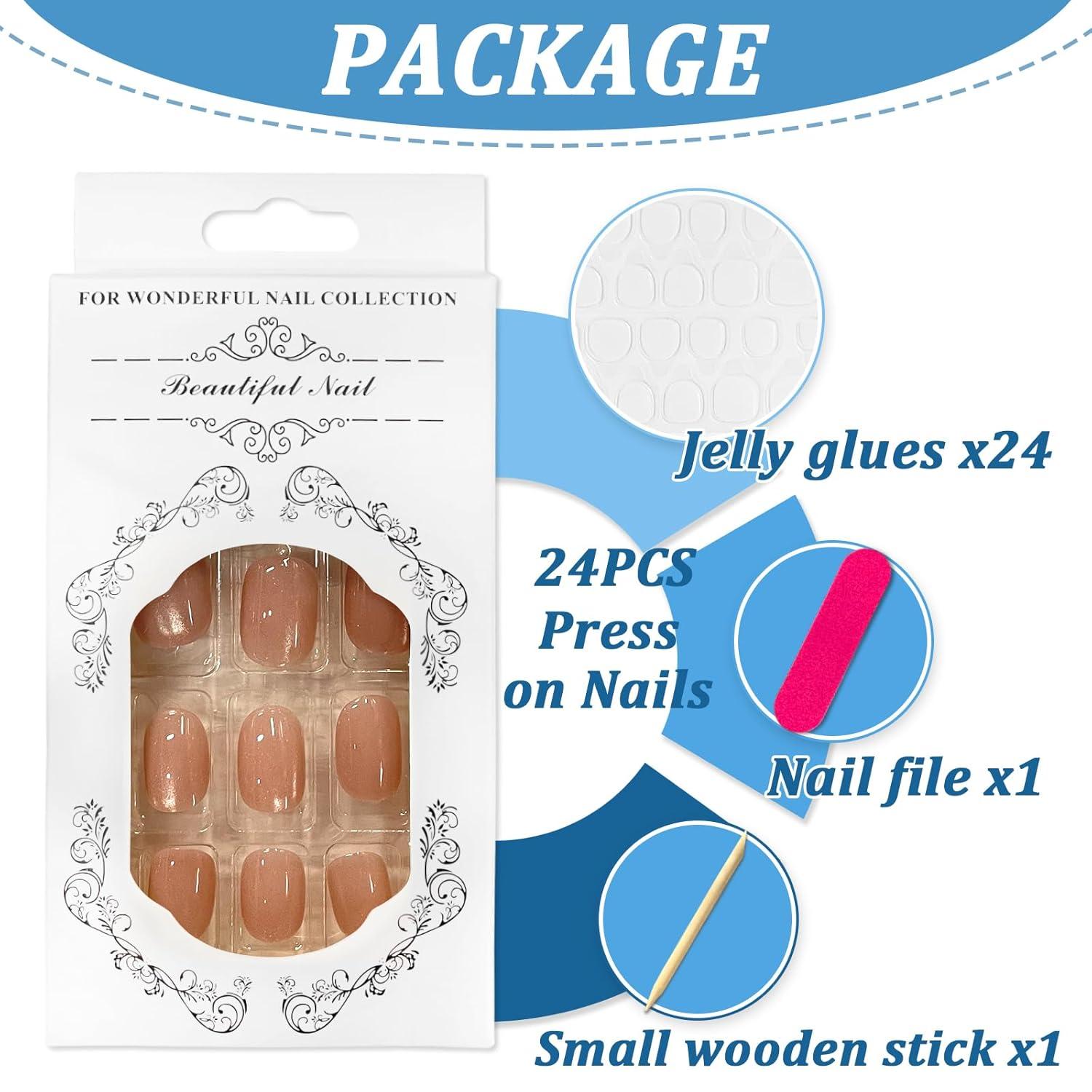 24 Stück Nägel Zum Aufkleben Kurz Acryl French Gelee Rosa DIY Maniküre