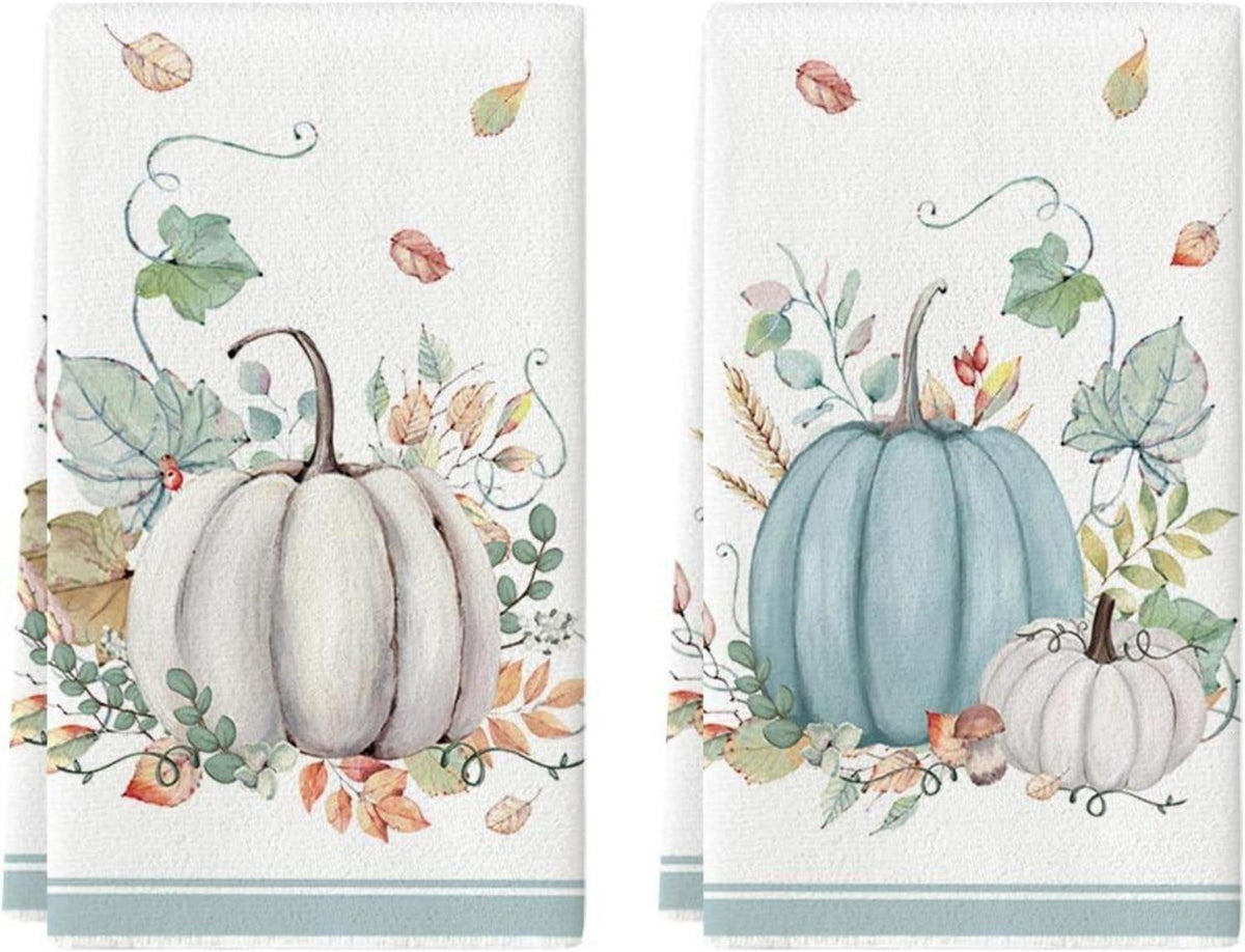 Watercolor Küchentücher Herbst Deko 2er Set Blau 42x65 cm