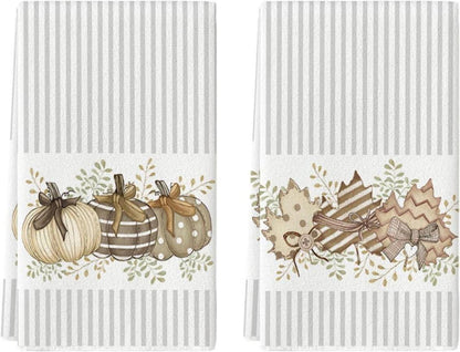 Herbst Küchentücher Streifen Kürbisse Ahornblätter Kit 2er Set
