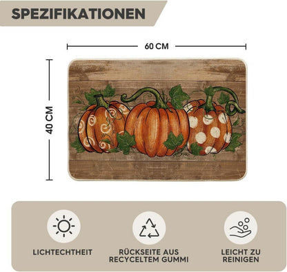 Herbst Fußmatte Kürbisse Blätter Deko Teppich Innen Außen 40x60 cm