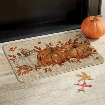Orange Kürbisse Ahornblätter Herbst Fußmatte 40x60 cm Chenille Gummi