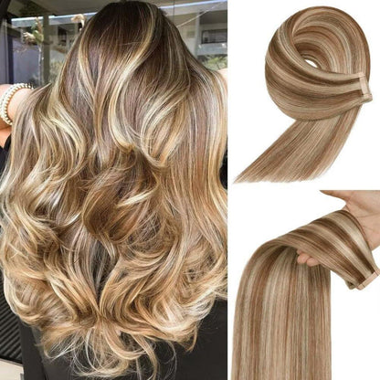 Echthaar Tape Extensions Goldbraun Balayage 50cm