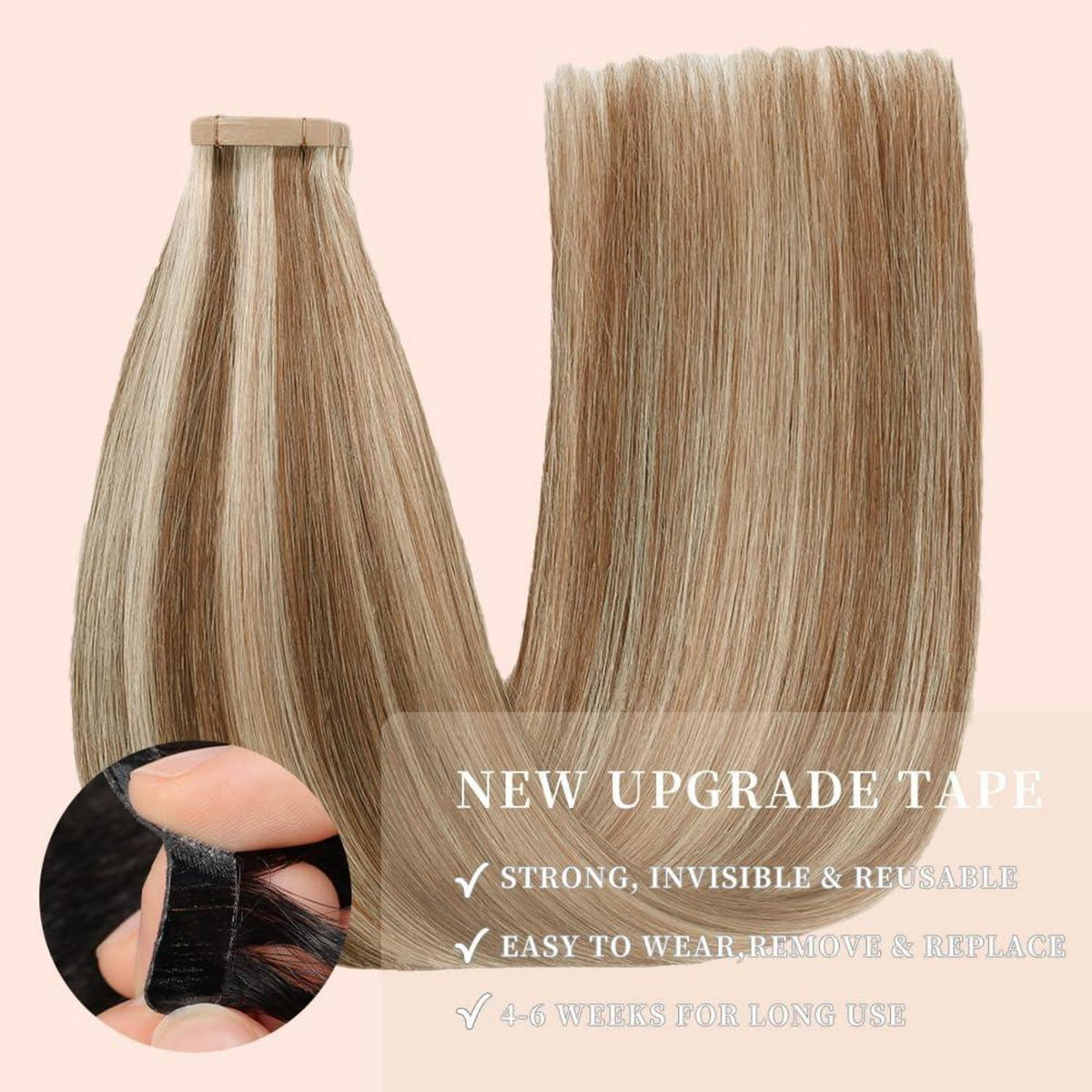 Echthaar Tape Extensions Goldbraun Balayage 50cm