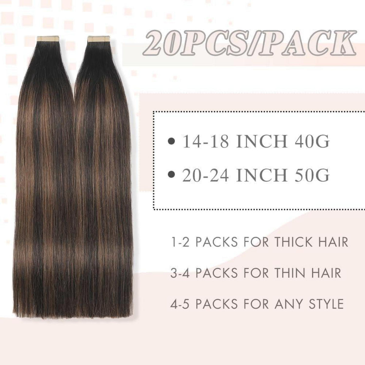 Echthaar Tape Extensions Goldbraun 60cm (50g)