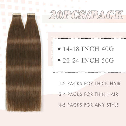 Echthaar Tape Extensions 60cm Schokoladenbraun