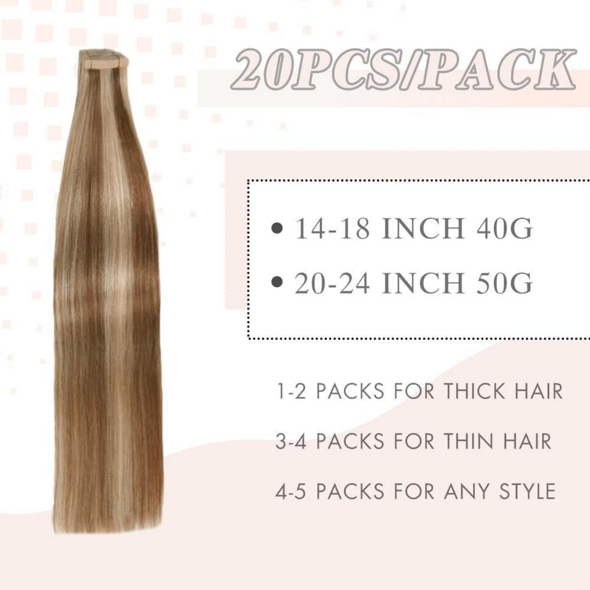 Echthaar Tape Extensions Goldbraun Balayage 55cm