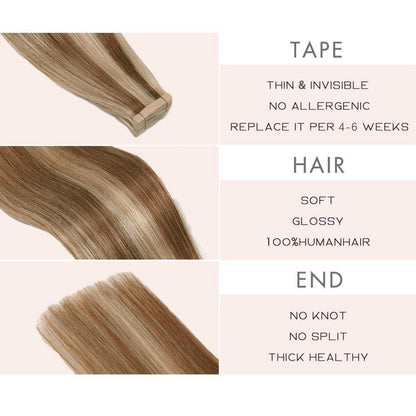 Echthaar Tape Extensions Goldbraun Balayage 55cm