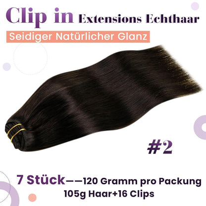 Echthaar Clip-in Extensions Braun Dunkelbraun 45cm