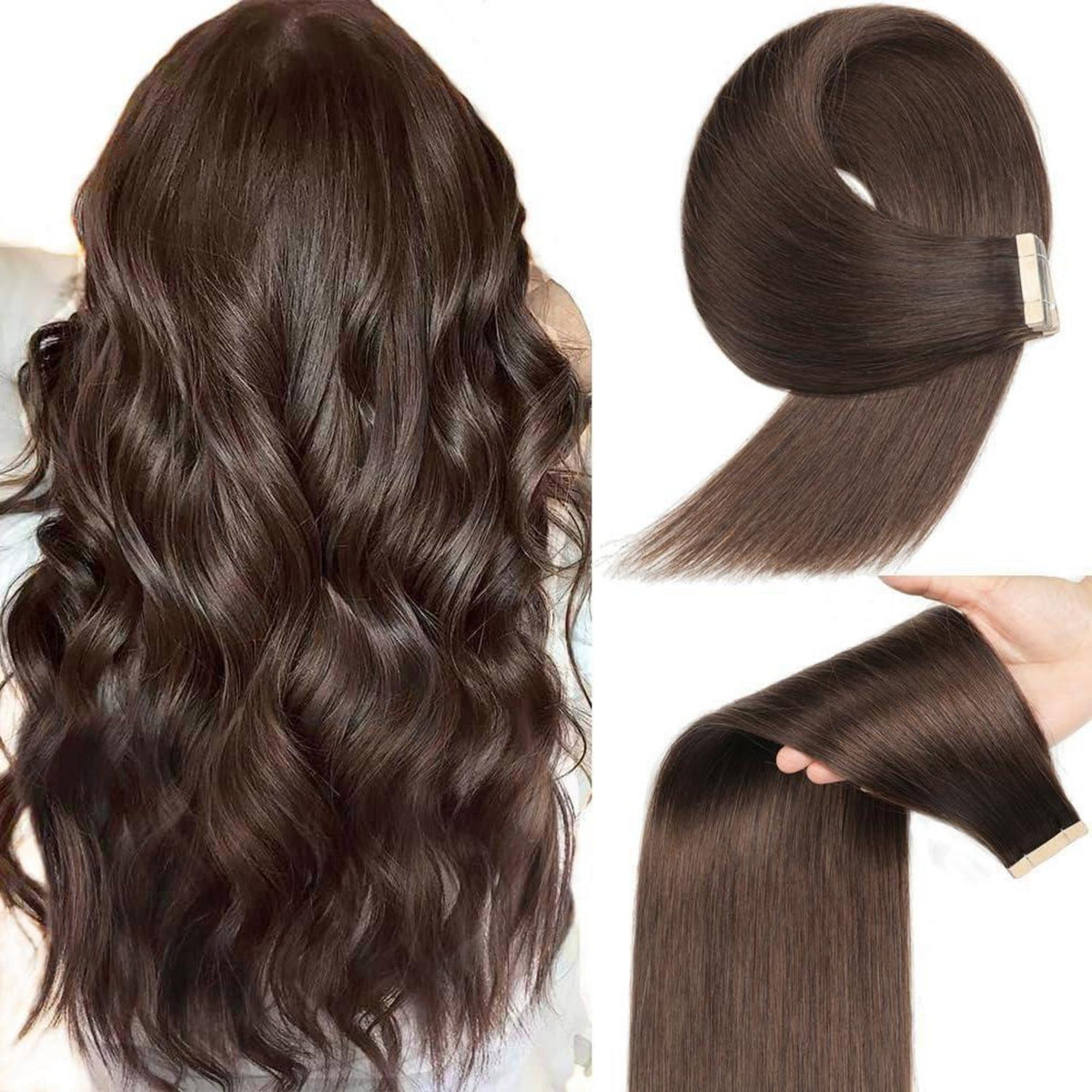Echthaar Tape Extensions Dunkelbraun 50cm (20 Zoll)