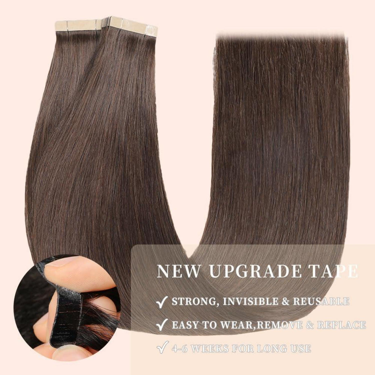 Echthaar Tape Extensions Dunkelbraun 50cm (20 Zoll)