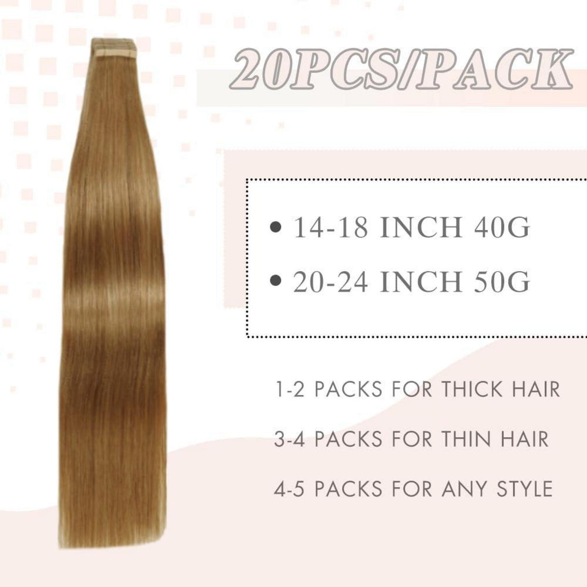 Echthaar Tape Extensions 60cm (24 Zoll) Gerade
