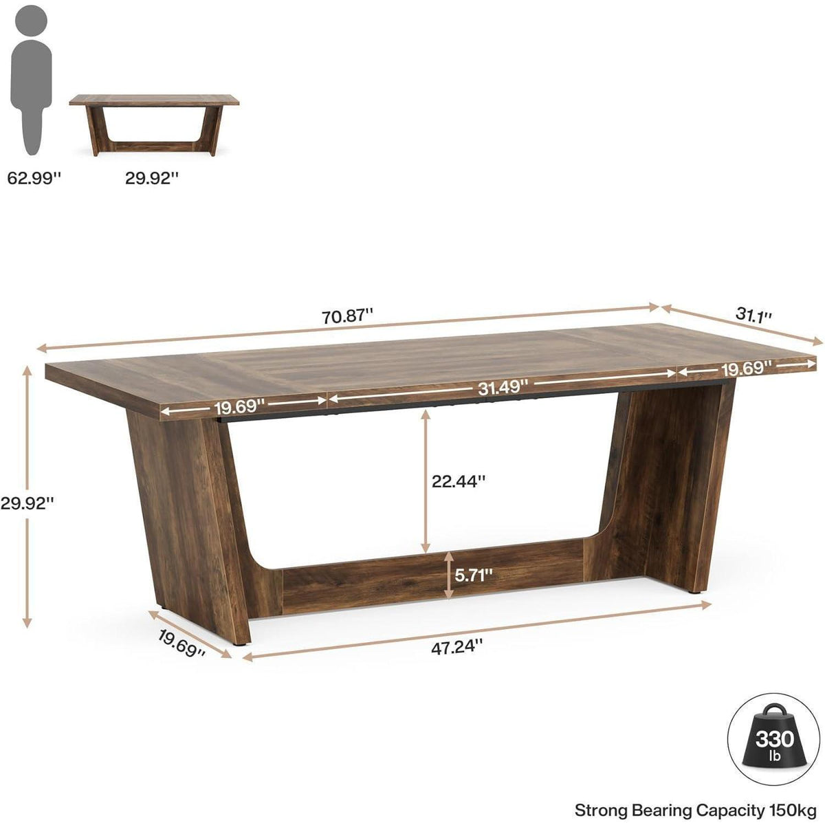 Großer Schreibtisch 180x79cm – Rustikaler Home Office Arbeitstisch
