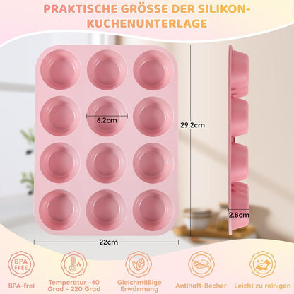 Silikon Muffinbackform 12er - Antihaft & Leicht zu Reinigen