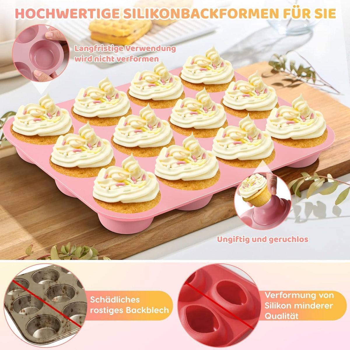 Silikon Muffinbackform 12er - Antihaft & Leicht zu Reinigen