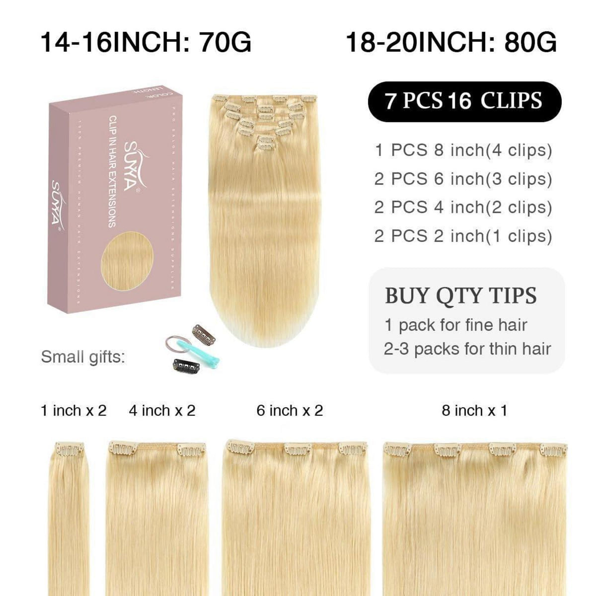 Echthaar Clip-in Extensions Gerade #613 Bleichblond 50cm