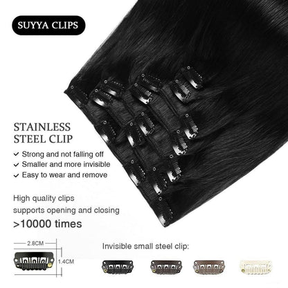 Echthaar Clip-In Extensions Gerade #1 Tief Schwarz 35cm