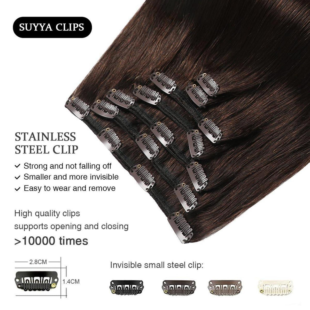 Echthaar Clip-In Extensions Dunkelbraun #2, 14 Zoll