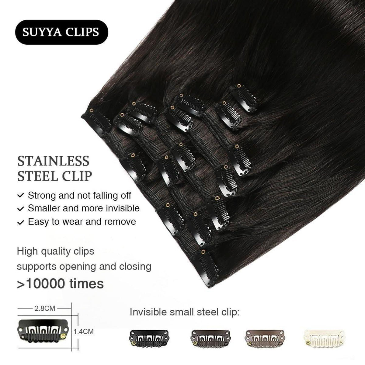 Echthaar Clip-in Extensions Gerade Schwarz 45cm