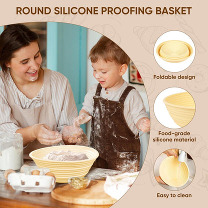 Gärkorb Set Silikon Rund Brot Backen Bäckermesser Faltbar・Leicht