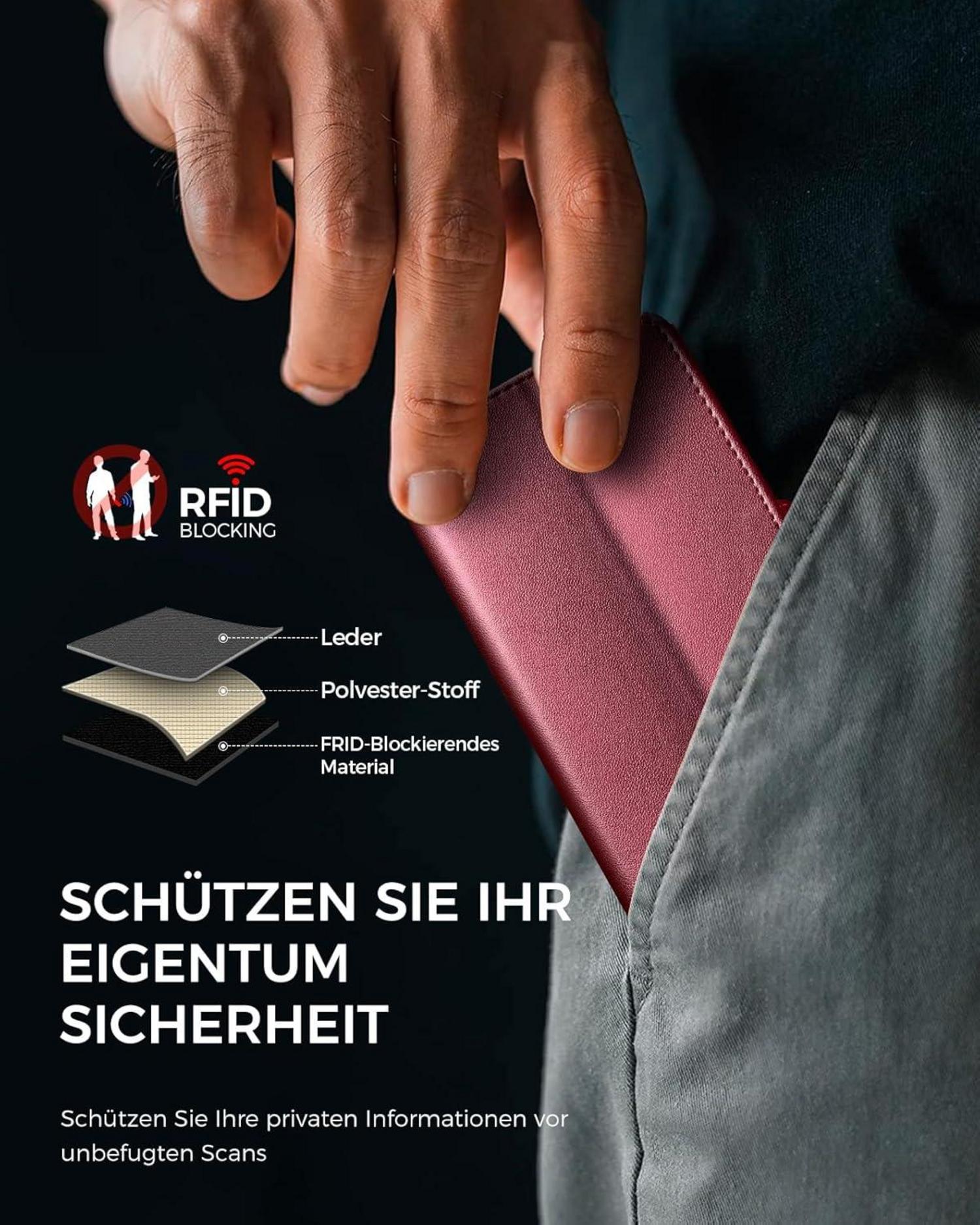 Samsung Galaxy A15 Handyhülle Weinrot mit RFID Blocker, Standfunktion & Panzer Schutzglas