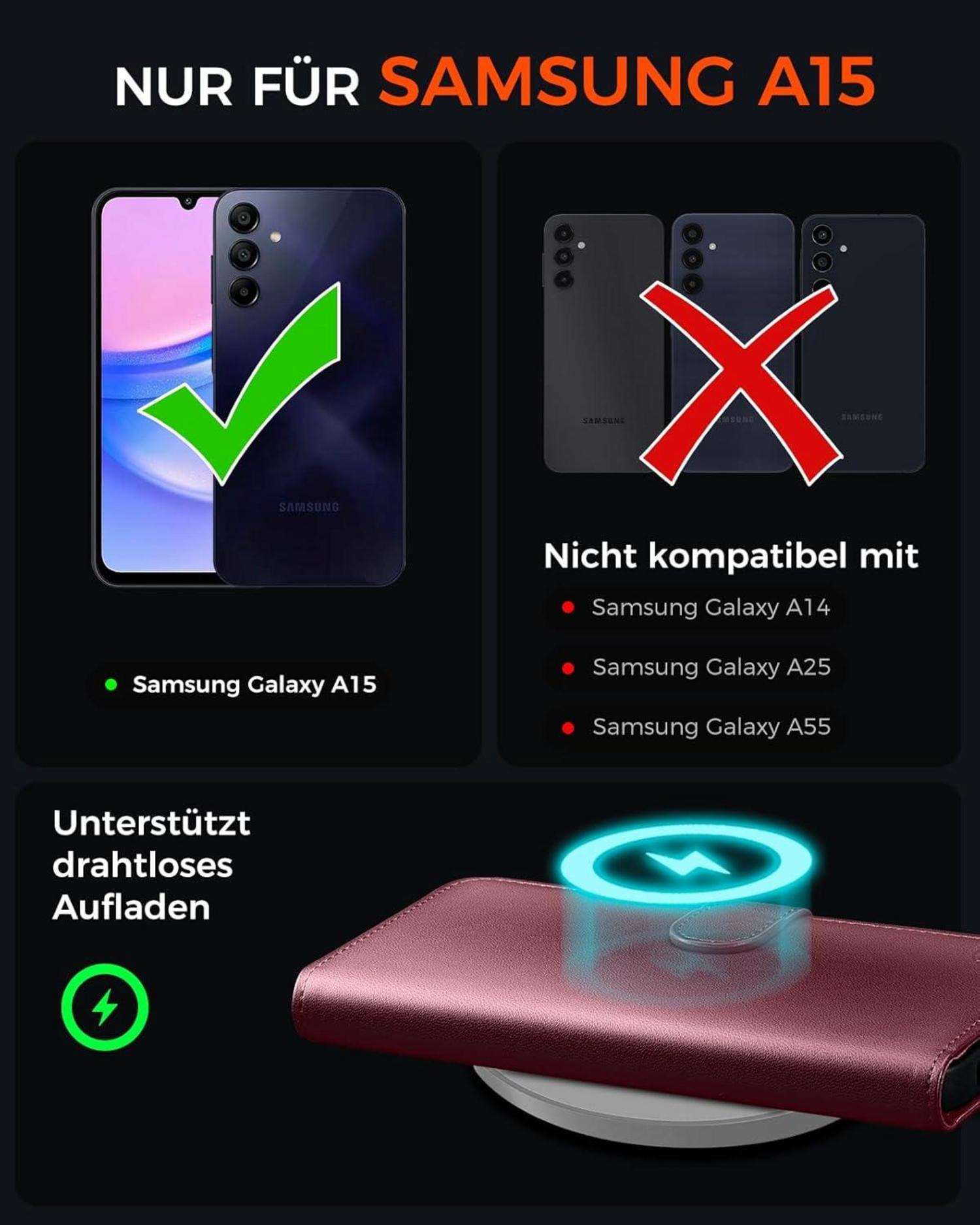 Handyhülle Samsung Galaxy A15 4G/5G Weinrot Panzer Schutz/Schutzhülle
