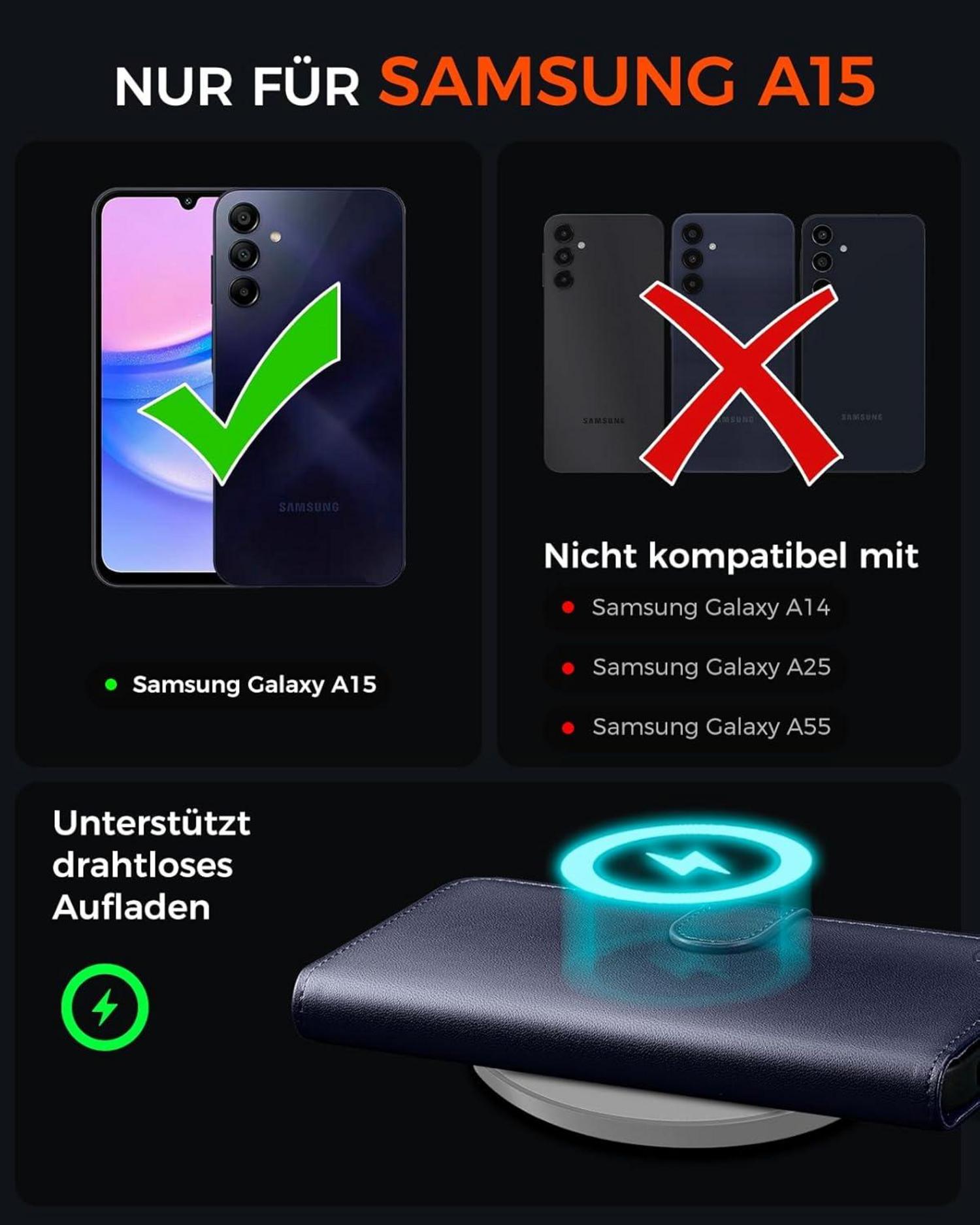 Samsung Galaxy A15 Handyhülle Blau RFID Standfunktion Magnet