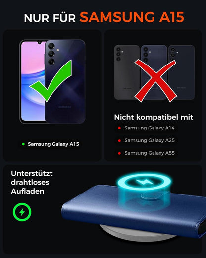Samsung Galaxy A15 Handyhülle Schutzhülle Klapphülle Königsblau