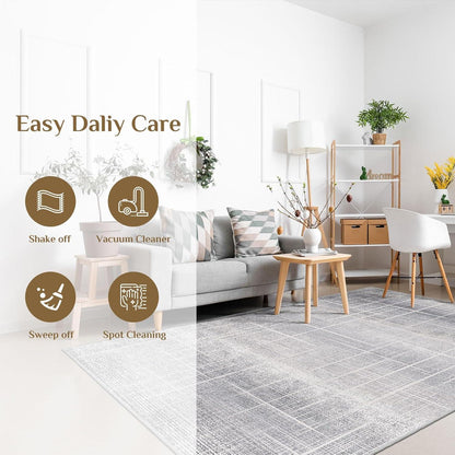 Teppich Wohnzimmer Moderner Kurzflor Anti-Rutsch 200x300 Beige Grau