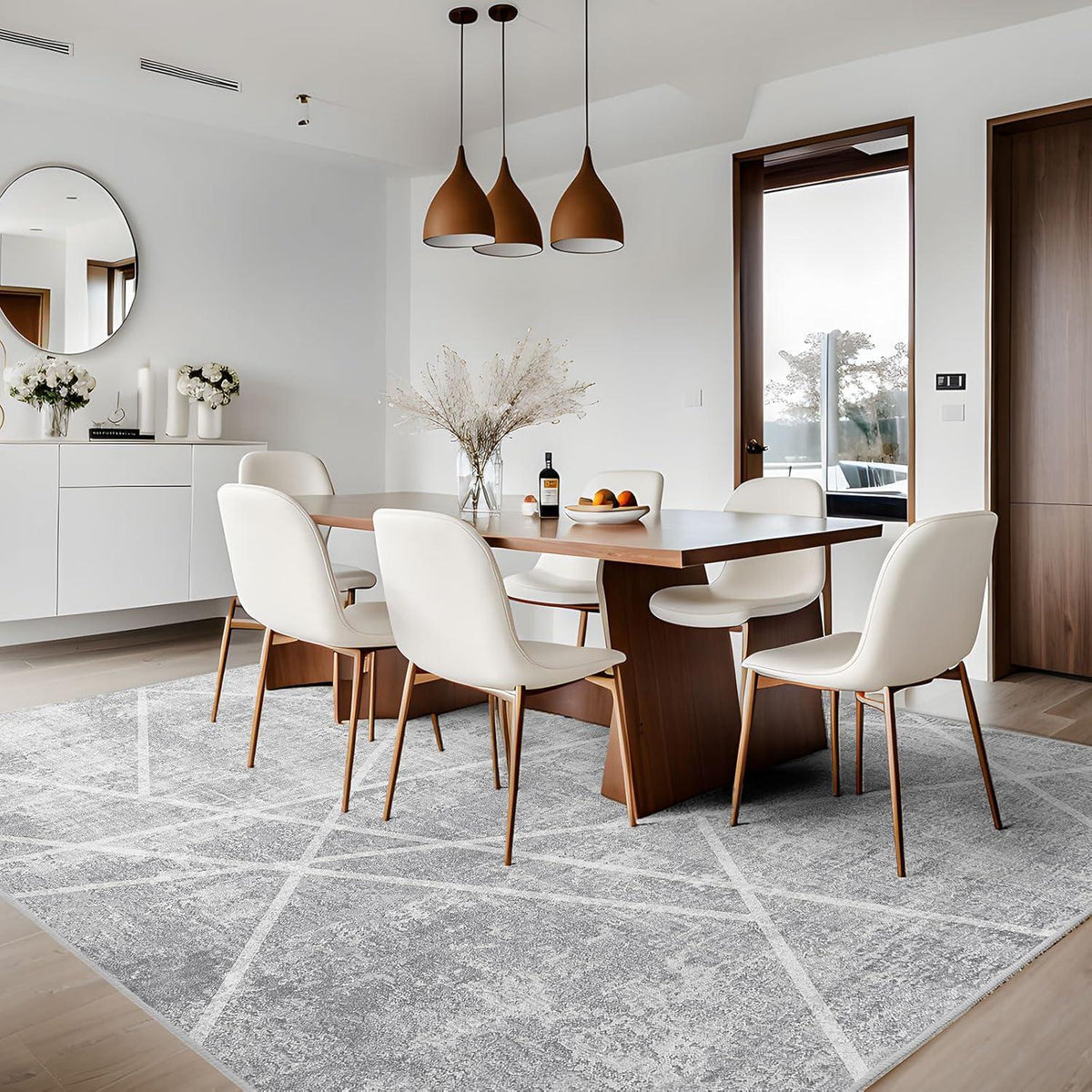 Teppich Moderner Anti-Rutsch Esszimmer Kurzflor 200x300 Eisgrau